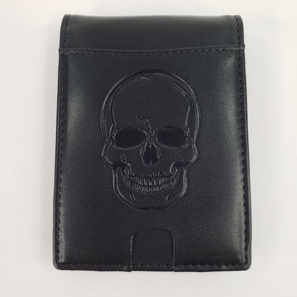 LAZY SKULL Black Bifold Wallet Faux Leather Goth Collection Slim RFID Blocking - Picture 1 of 6